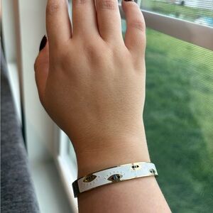 White and Gold Stainless Steel Evil Eye Bangle Bracelet
